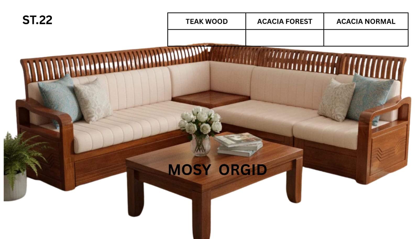 ST 22  MOSY ORGID  WOODEN SETTEE